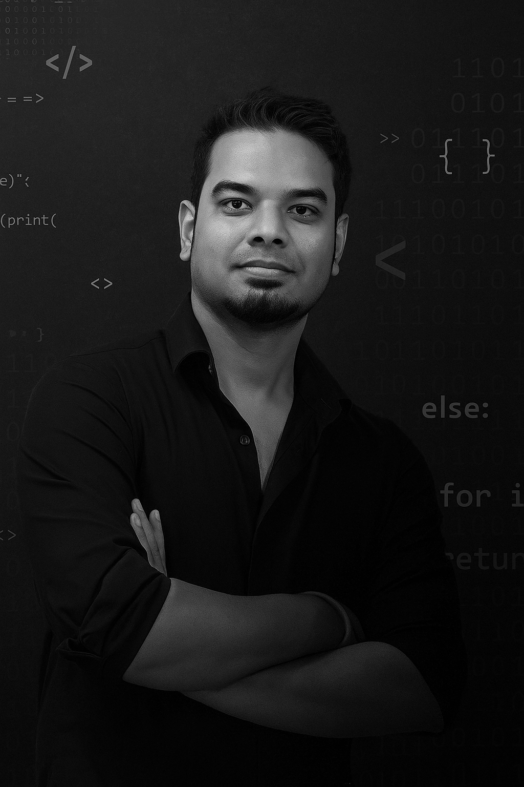 Professional monochrome portrait of Narendra Kumar